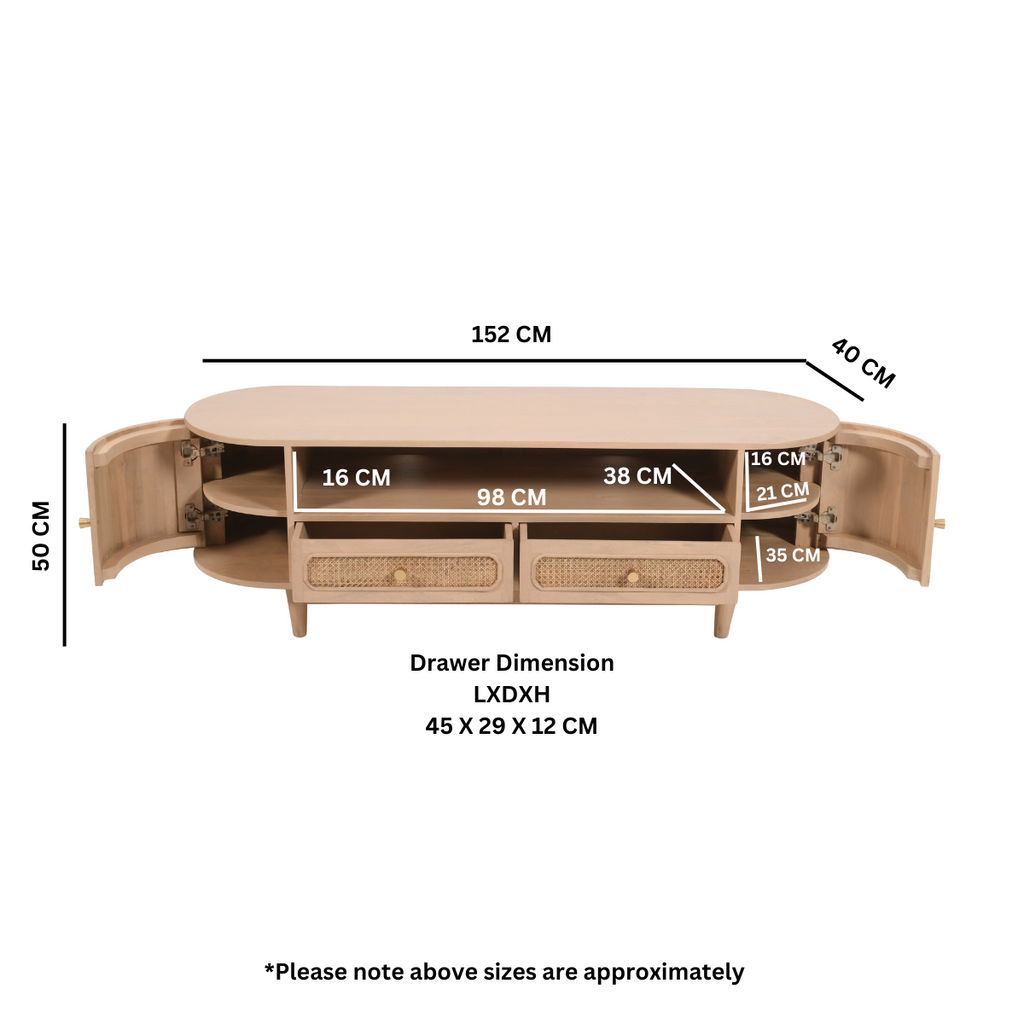 Chester Cane And Wood 2 Drawers TV Cabinet