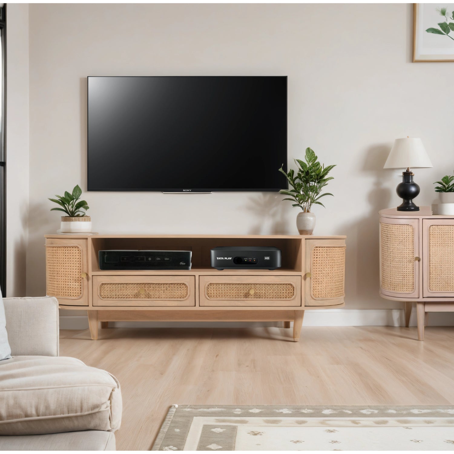 Chester Cane And Wood 2 Drawers TV Cabinet